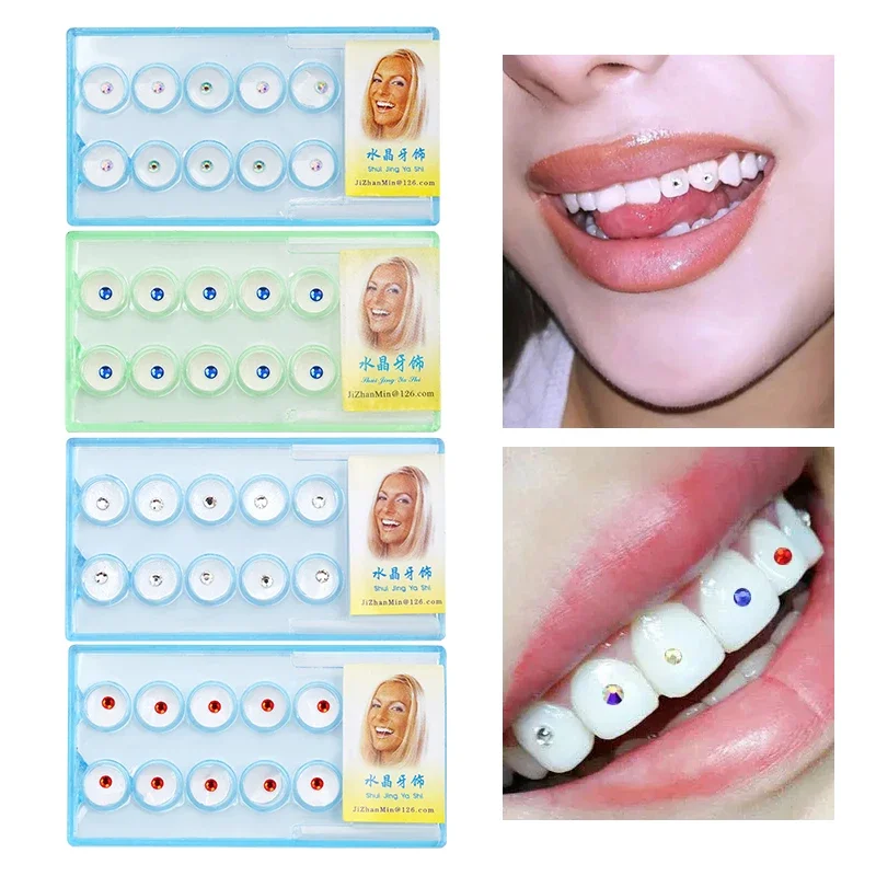10pcs Dental Diamond Crystal Ornaments Tooth Gem Teeth Whitening Jewelry Gemstone Shining Oral Decoration for Dental Health