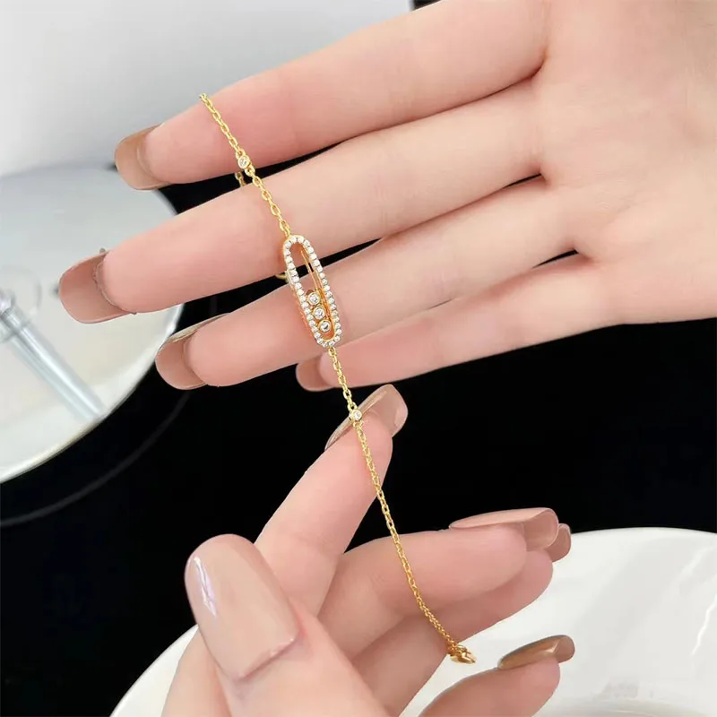 French Classic 925 Luxury Jewelry Move Series Three Active Diamond Women's Double Chain Bracelet. High end gifts