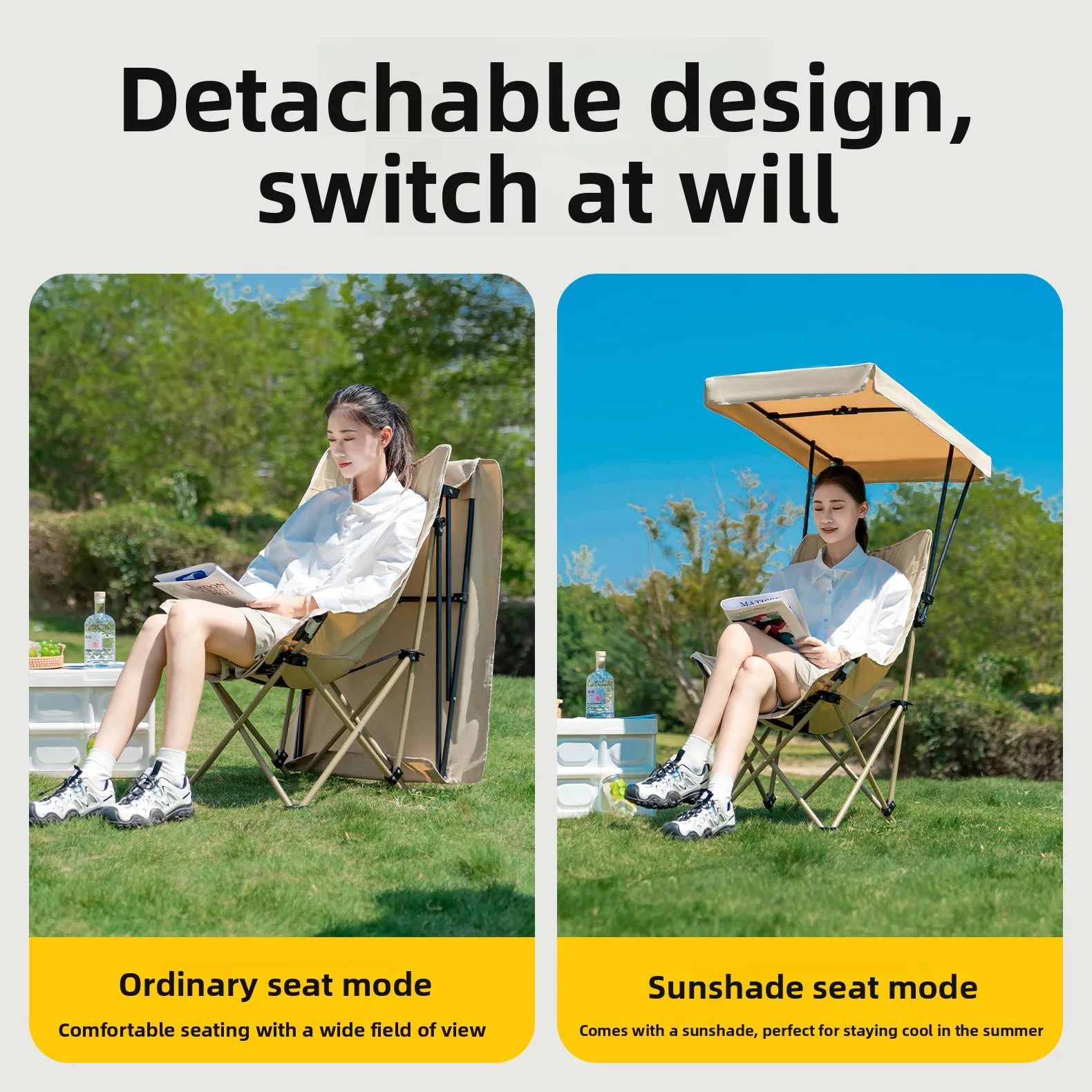 Factory Outdoor Folding Chair with Umbrella High-back Moon Chair Canopy Oxford Cloth Sunshade Portable for Fishing Camping Beach