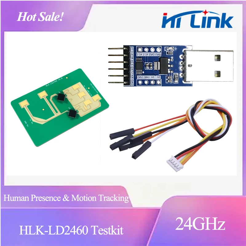 

Тестовый комплект Hi-Link HLK-LD2460 Радар 24 ГГц 2T4R mmWave для высокоточного отслеживания присутствия человека и движения, обнаружения нескольких целей