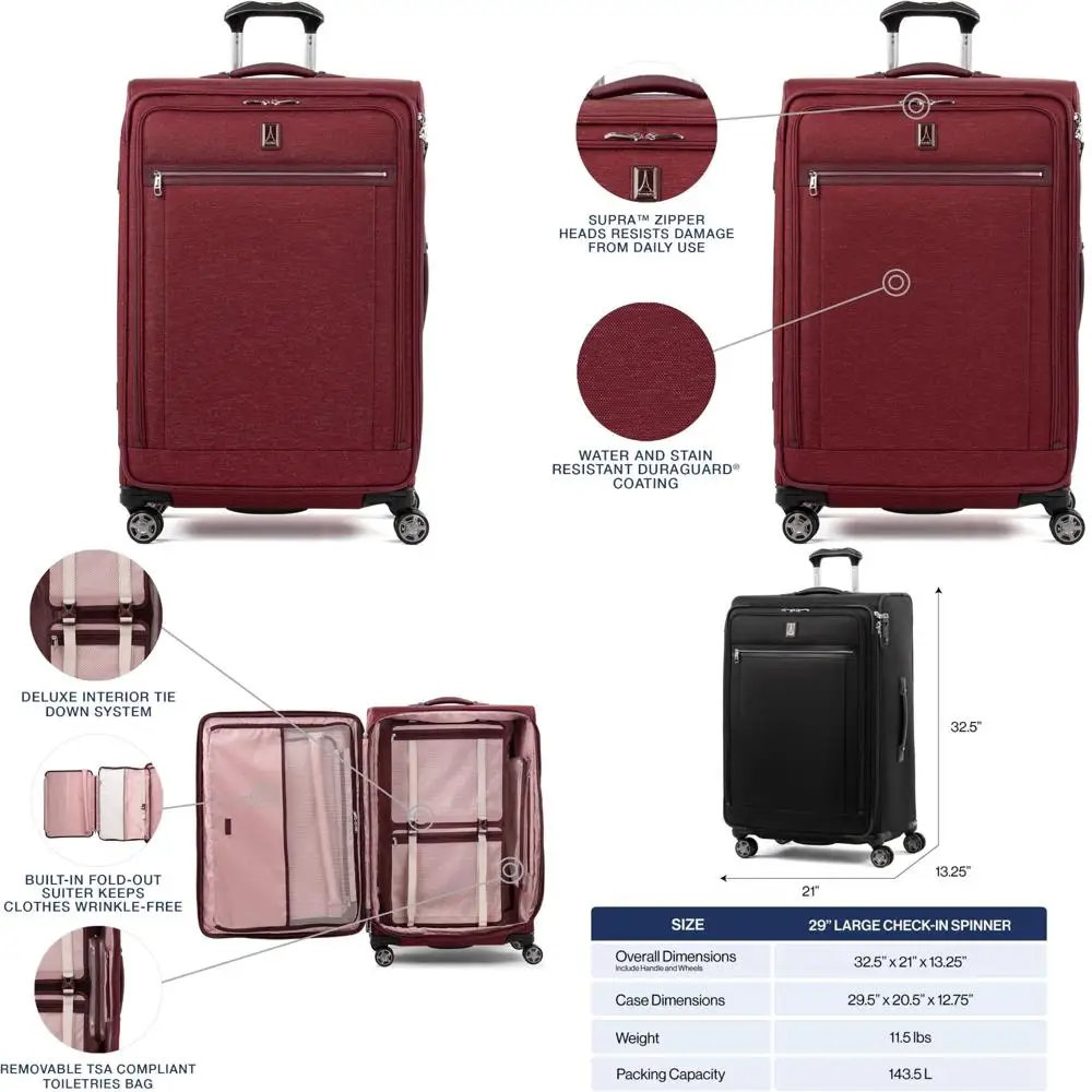 

Large Expandable 8-Wheel Spinner Suitcase with TSA Lock, Unisex, Bordeaux Color, Ideal for Travel