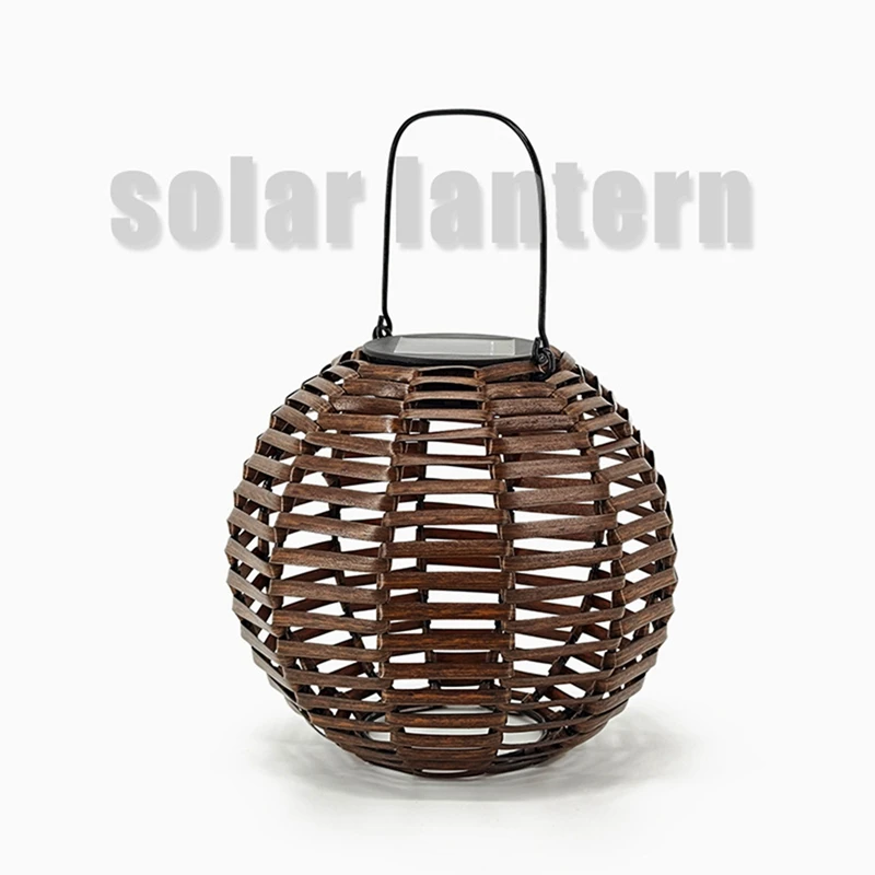 Luz de suspensão solar do Rattan, Ferro Rattan Tecido Luz Solar, Quintal Decorativo Pendurado Luz A