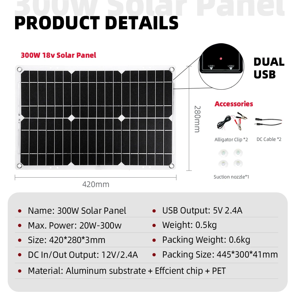 Imagem -05 - Painel Solar de Acampamento ao ar Livre Portátil Carregamento Inteligente e Descarregamento Bateria Aplicável 12v 300w 18v