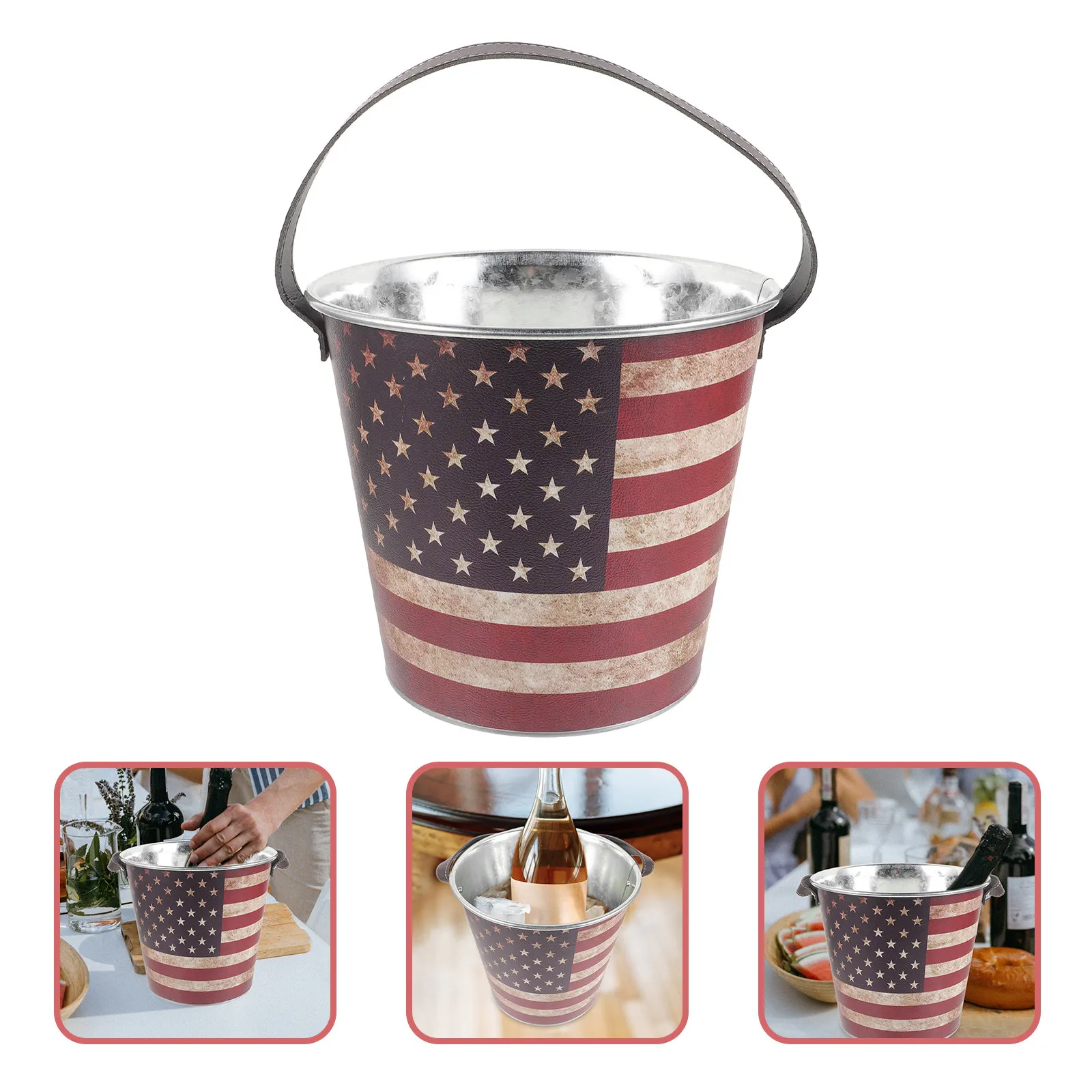 Ice Cube Bucket Iron Portable Scratch Resistant Bar Beer Bucket Multi-Functional Metal Ice Cube Container for Parties