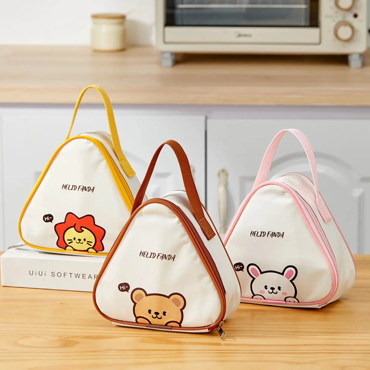 Cartoon Mini Triangle Insulated Lunch Bag Waterproof Bento Box Thermal Bag For Kids Students Outdoor Portable Picnic Cooler Bag