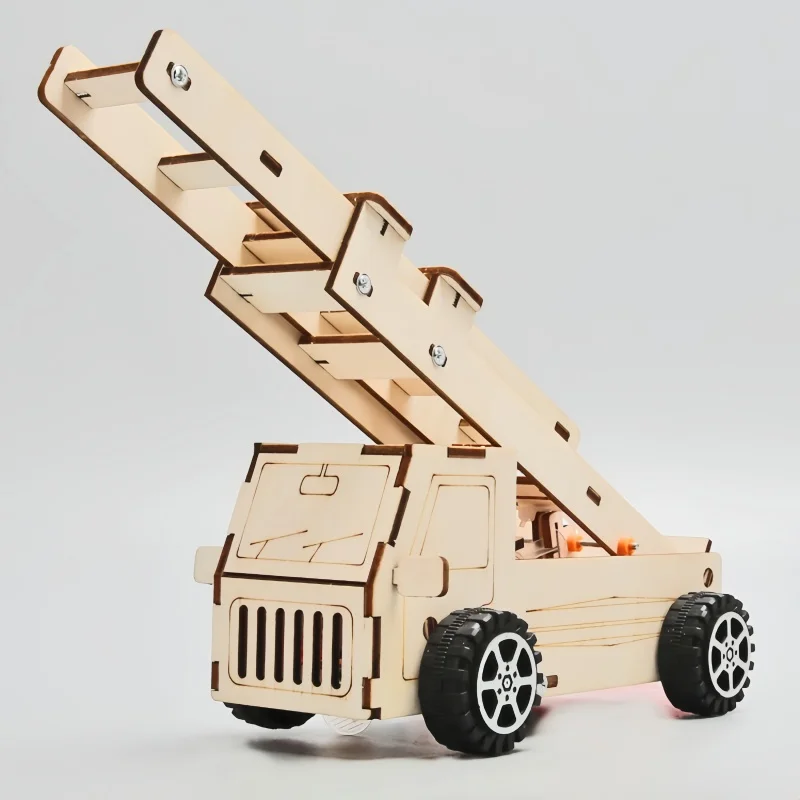 DIY Wood Ladder Fire Truck Model Kit for Kids - Educational Physics Science Toy STEM Learning Experimental Tool Gift for Kids