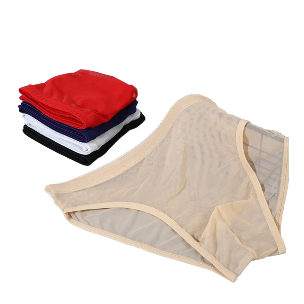 4XL Large Size Men Ultra-thin Mesh Panties Sexy See Through Elastic Underwear Man's Cooling Breathable Underpants