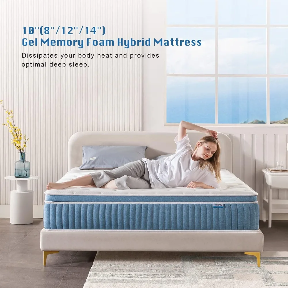 King Mattress, 12 Inch Hybrid Mattress in a Box, Gel Foam Mattress, Individually Wrapped Pocket Coils Innerspring Mattress,