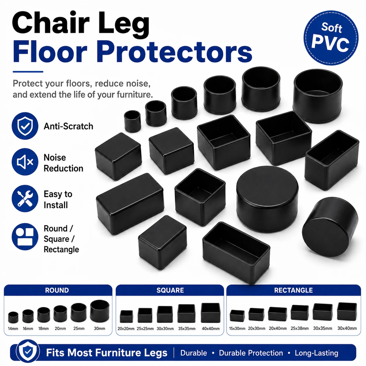 4-16Pcs Silicone Chair Leg Floor Protectors, Black Furniture Foot Caps for Table Stool, Prevent Scratches & Reduce Noise on Hard