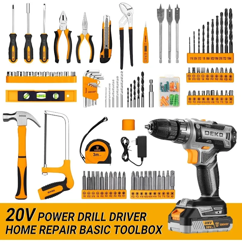 Cordless Drill Tool Kit Set: 20V Drill Tool Box with Battery Drill Driver