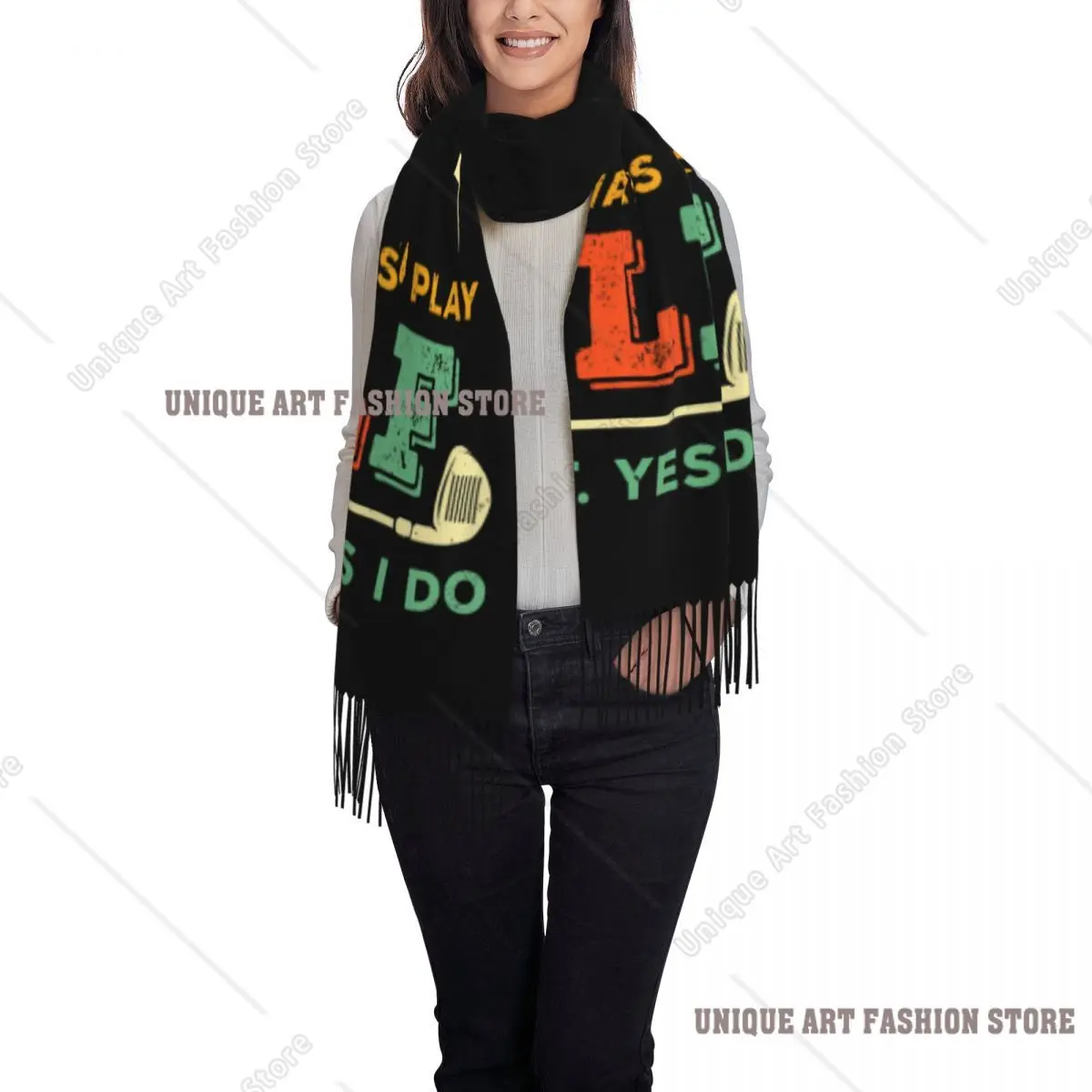 مخصص مضحك الغولف إقتباس وشاح التفاف المرأة طويلة شتاء خريف دافئ شرابة شال للجنسين الأوشحة #2