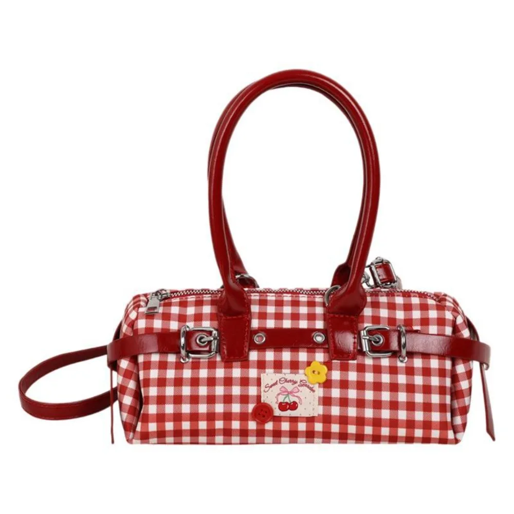 

Fashion Bow Grid Shoulder Bag PU Leather Seersucker Women Underarm Bag Korean Style Commuting Bowling Bag Girls