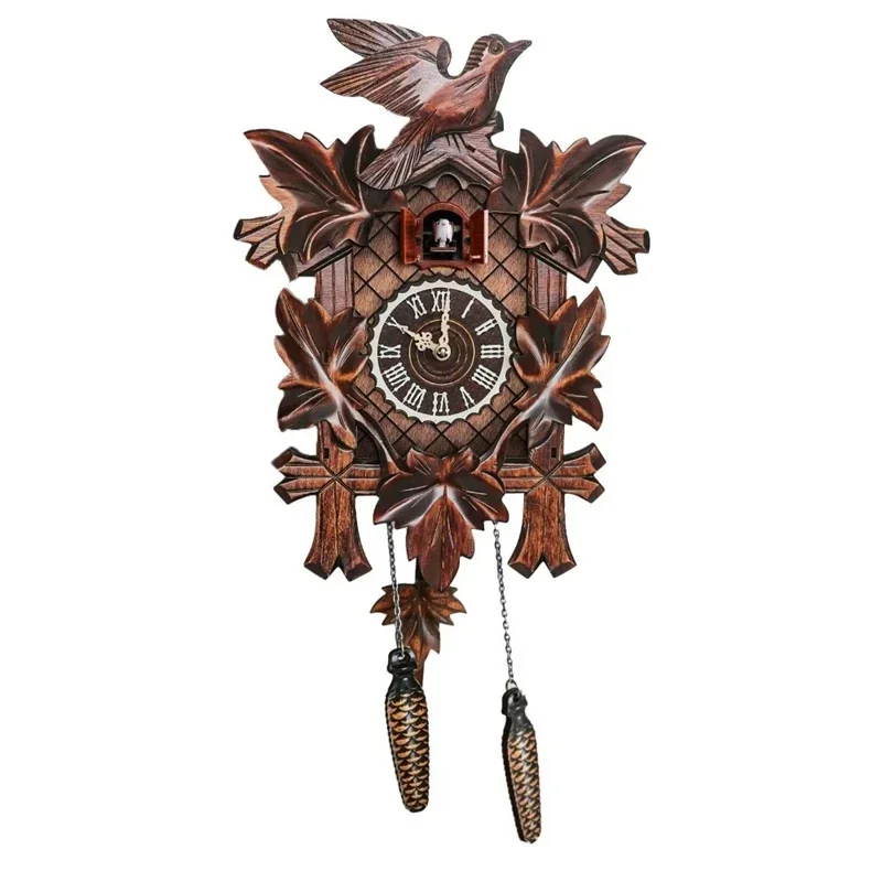 Cuckoo Wall Clock Wooden Retro Pop Out Bird Chime Hourly For Living Room Home Decor Cozy Vintage Centerpiece Gift For Family