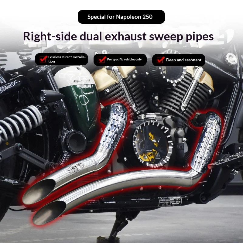 【Premium】For Napoleon 250 modified with right-side dual-exhaust system, complete set of vintage silencers for a deep, resonant s