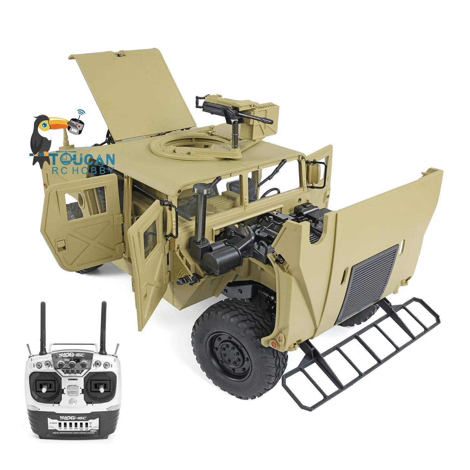 HG 1/10 RTR 4*4 US Militare P408 RC Auto Camion cingolato telecomandato W/O Sistema audio leggero All\'aperto Giocattoli per ragazzi Regalo TH15070