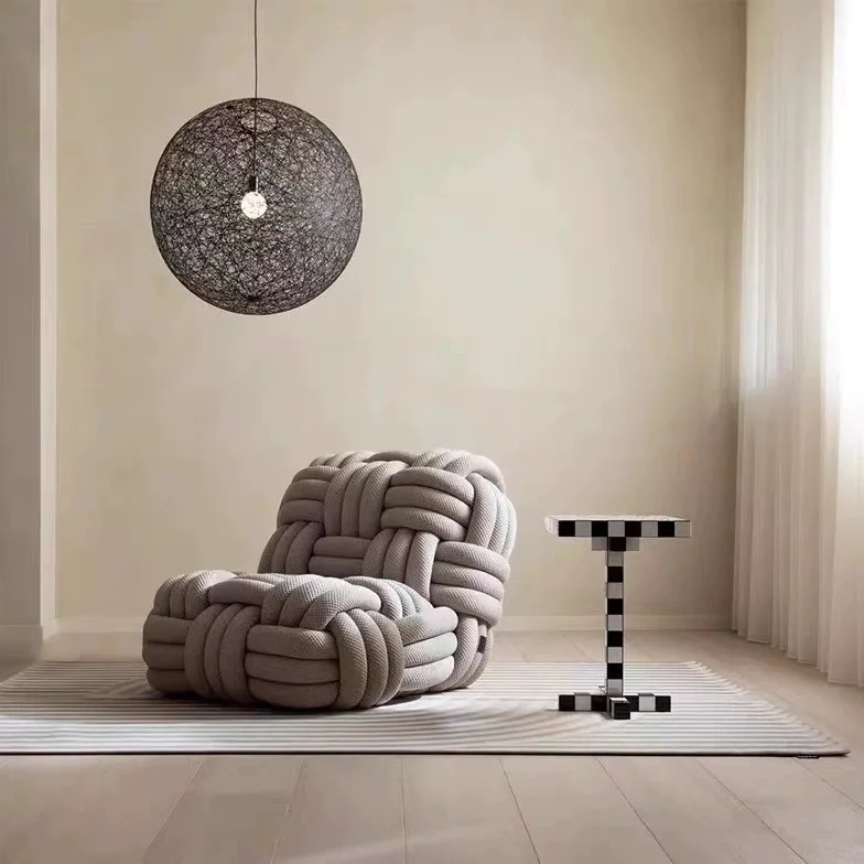 Nordic designer knot woven sofa chair living room bedroom PP cotton knitted leisure chair personalized lazy sofa chair