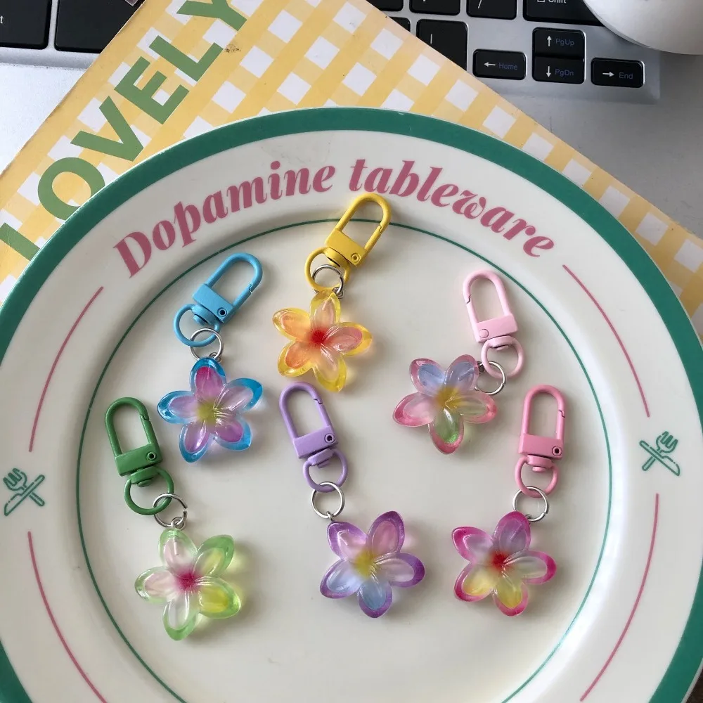 

New Sweet Colorful Flower Keychain Resin Pendant Rope Decoration Car Key Ring Hanging Jewelry Earphone Case Pendant Student
