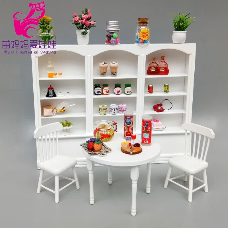 1:12 Doll House Living Room Furniture Kitchen White Round Dinner Table Chair for 1:8 Bjd Doll House Accessories