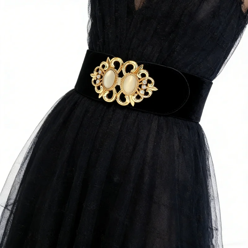 Fashion PU Leather Elastic Wide Belts Cummerbunds for Women Stretch Thick Waist Dress Luxury Women Belt