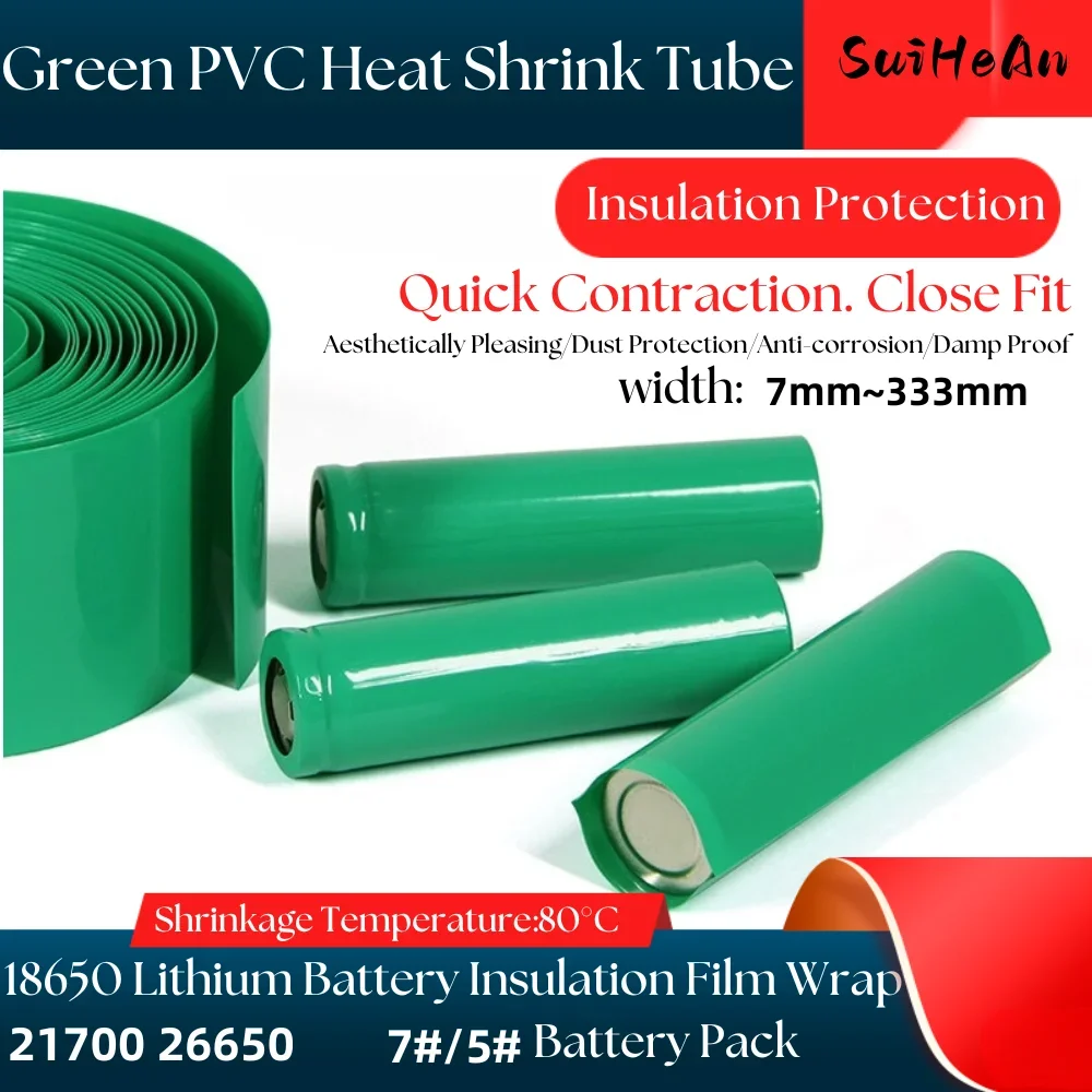 

PVC Heat Shrink Tube Battery Green Insulated Film Wrap Tube Pack 7～333mm Insulated Heat Shrink Tubing Lithium Case Cable Sleeve