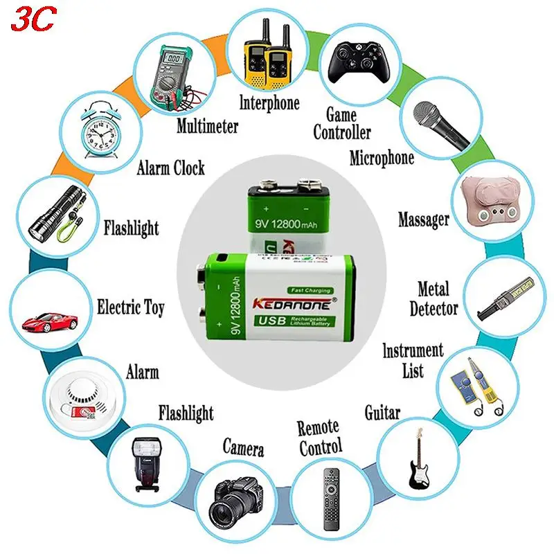 9V Rechargeable Battery 12800mAh 6F22 Micro USB 9v Li-ion Lithium Batteries for Multimeter Microphone Toy Remote Control KTV