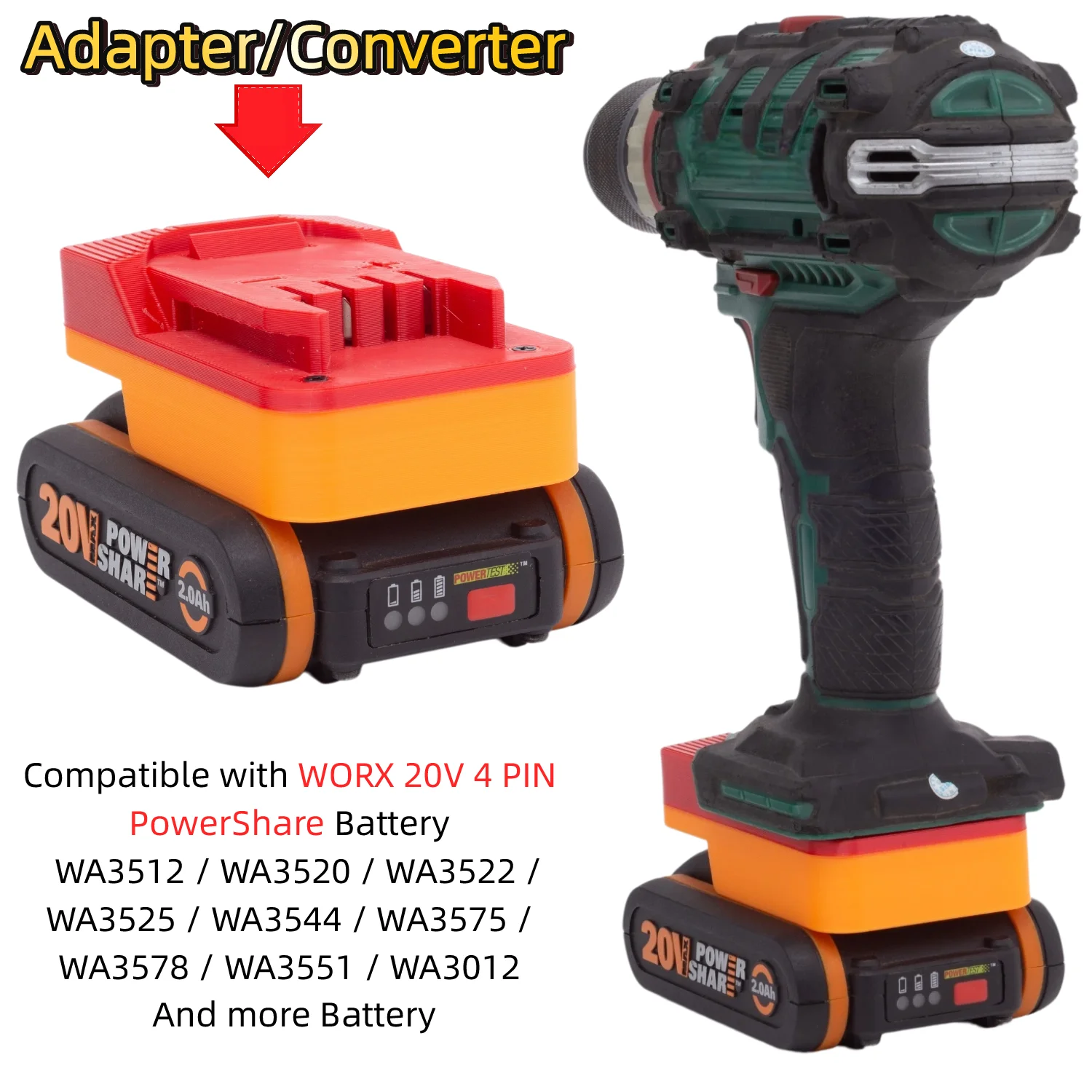 Battery Adapter for WORX 20V 4 PIN PowerShare Battery To Lidl Parkside X20V TEAM Cordless Drill Impact Wrench(Only Adapter)