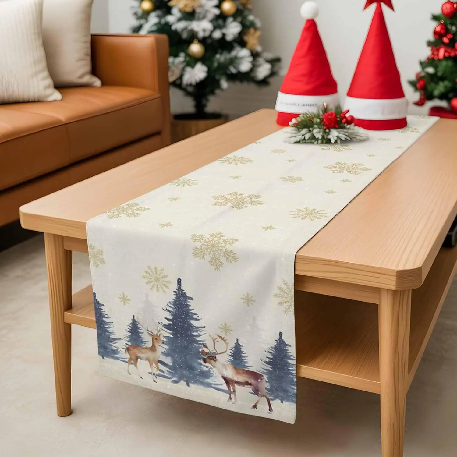 Christmas Snowflake Reindeer Xmas Tree Table Runner Party Decor Reusable Winter Kitchen Dining Table Runner Christmas Decoration