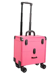 Borduurwerk Toolbox Beauty Nail Wimpers Make-Up Case Opslag Mute Spinner Wheels Cosmetische Trolley Koffer