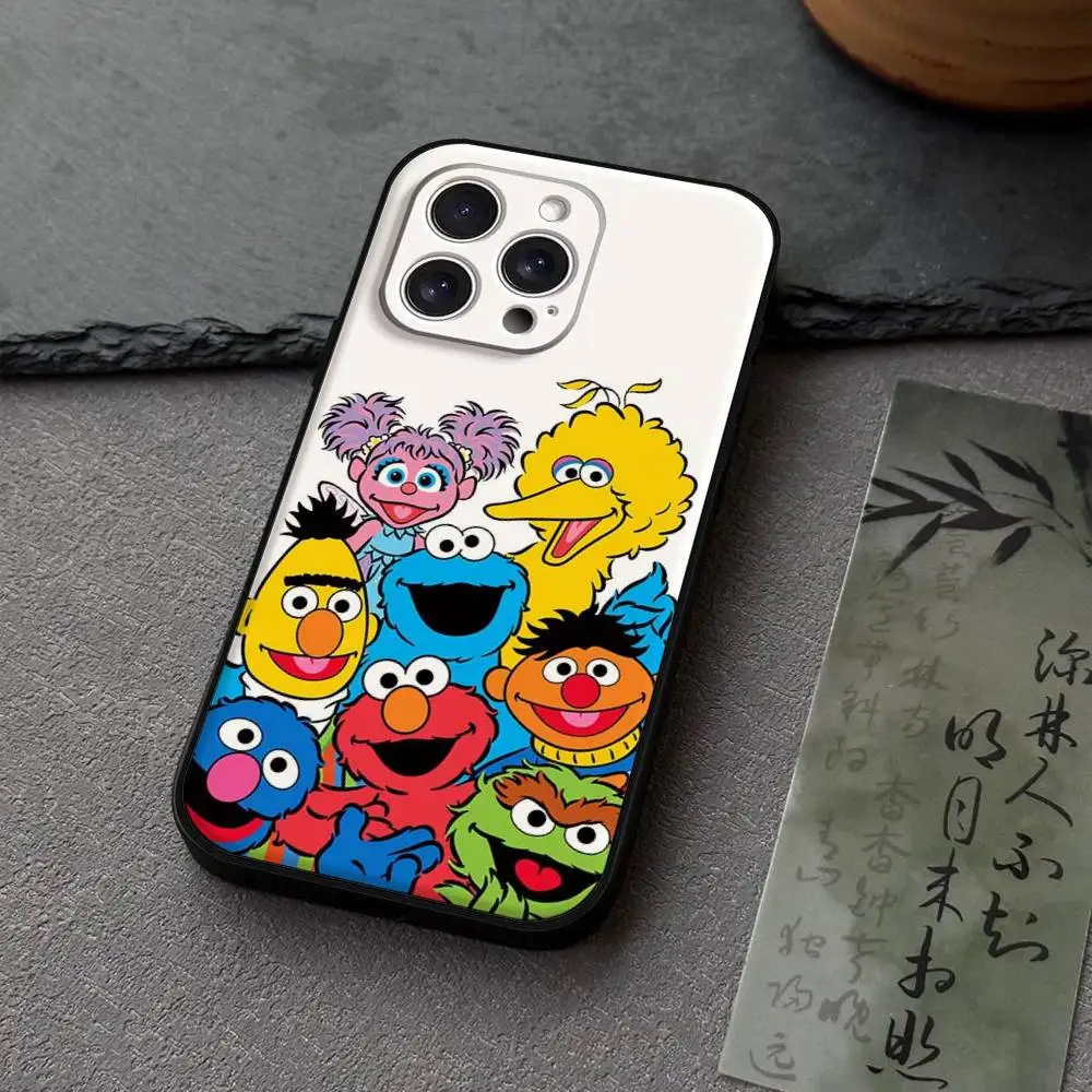 Capa de telefone dos desenhos animados S-Sesames-u-Streets para iPhone 17,16,15,14,13,12,11 Plus,Pro,Max,XR,XS,X,7,8 Plus, Mini Silicone Preto Macio