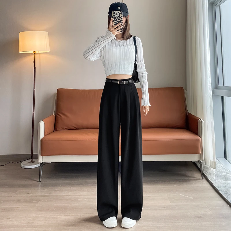 Ay Suit Pantalones Pantalones de pierna recta ajustados para mujer Pantalones largos de pierna ancha de cintura alta Primavera Otoño Nuevo Sle Pear ape Hip Cove...