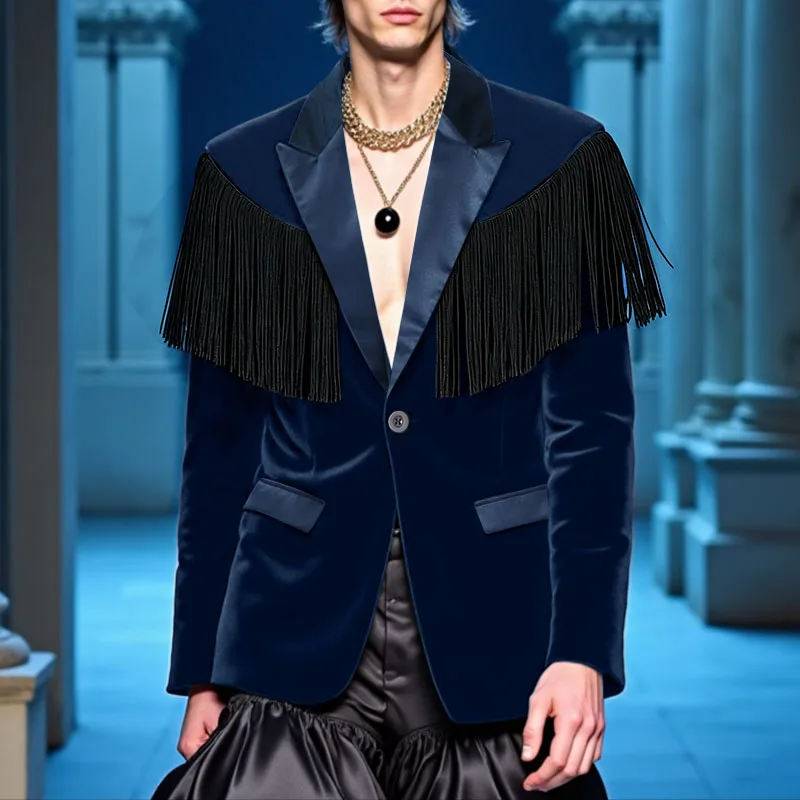 

INCERUN мужской пиджак с кисточками в стиле пэчворк с лацканами и длинным рукавом на одной пуговице, повседневный мужской костюм, уличная одежда, 2025 г., элегантные модные тонкие пальто для мужчин