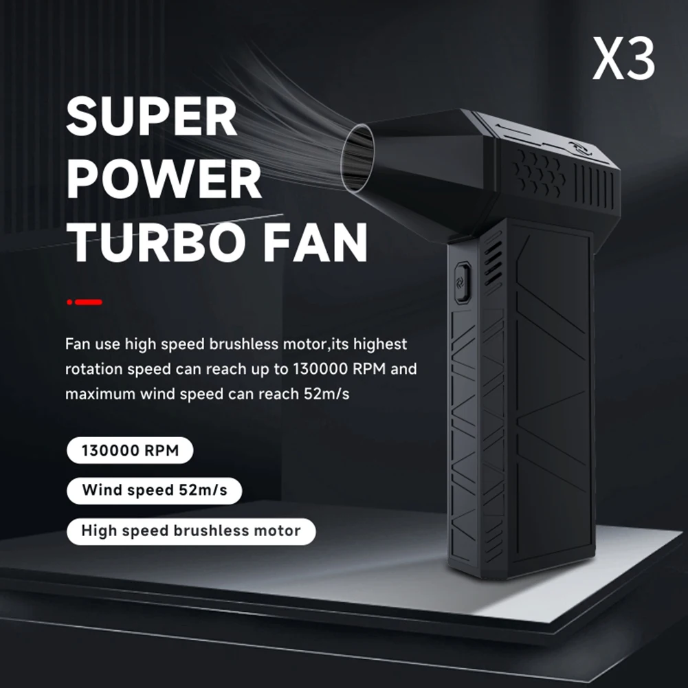 X3 Mini Turbo Violent Fan 130000RPM Powerful Blower LED Turbo Jet Fan 52+M/S High Speed Brushless Motor for Keyboard Car Cleaner