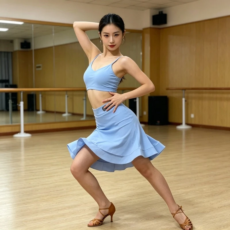 

Women Fashion Slim Dance Outfit RuffleTrim Practice Skirt Breathable Comfortable Dancewear Versatile Stage Daily Training Suit
