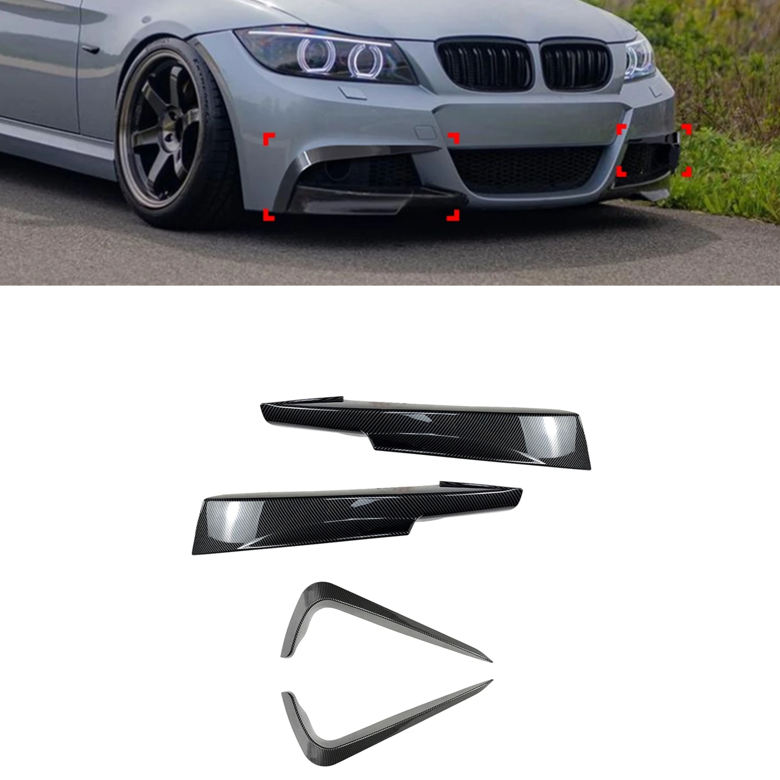 

For BMW 3 Series E90 E91 LCI M-Tech 320i 330i 2009-2012 Front Bumper Side Air Vent Intake Frame+Splitter Spoiler Cover Trim Kit