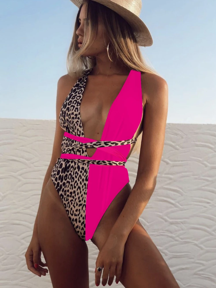 

2024 New Leopard Print One Piece Swimsuit Women Hollow Out Swimwear Thong Monokini Summer Beach Vacation Backless Bathing Suit