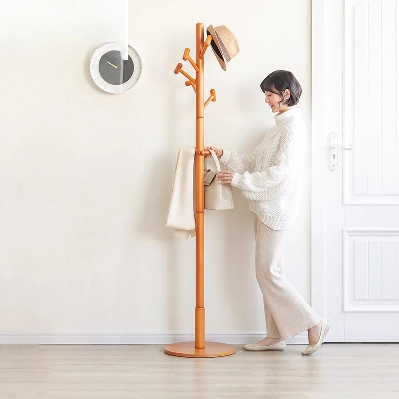 

Solid wood bedroom floor hanger household simple single pole foyer indoor clothes and hats