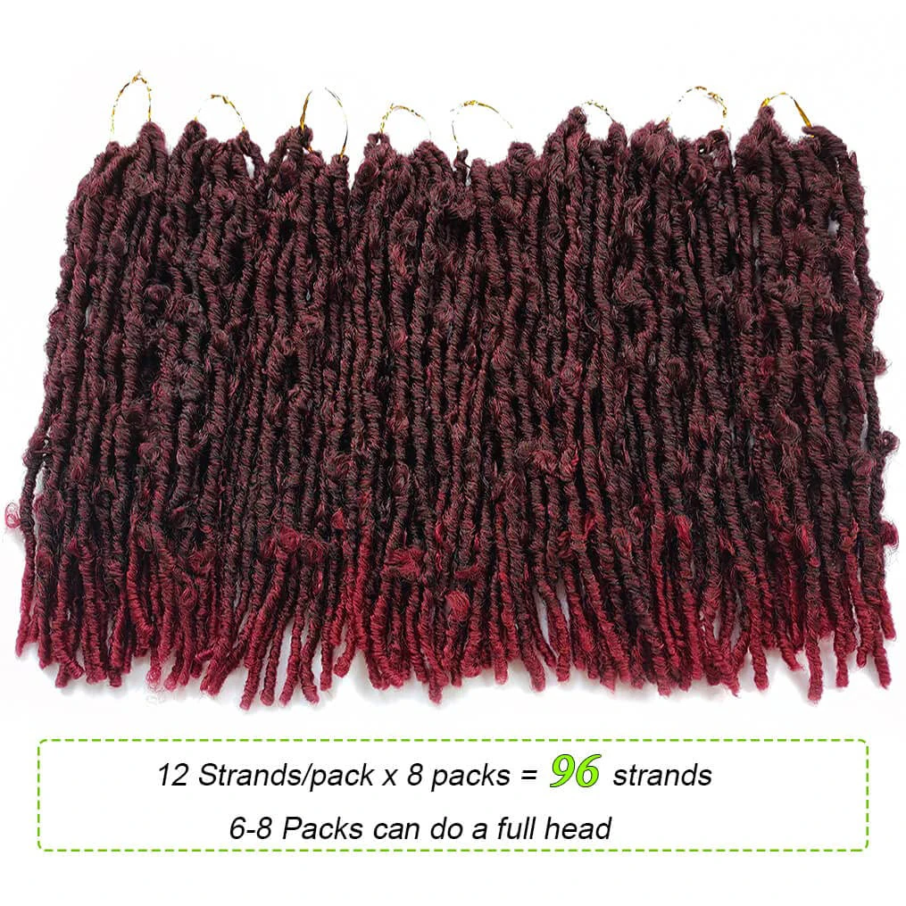 1/8 Packs Pre Looped Butterfly Locs Crochet Hair Burgundy Red Distressed Locs Crochet Braids Soft Butterfly Synthetic Faux Locs