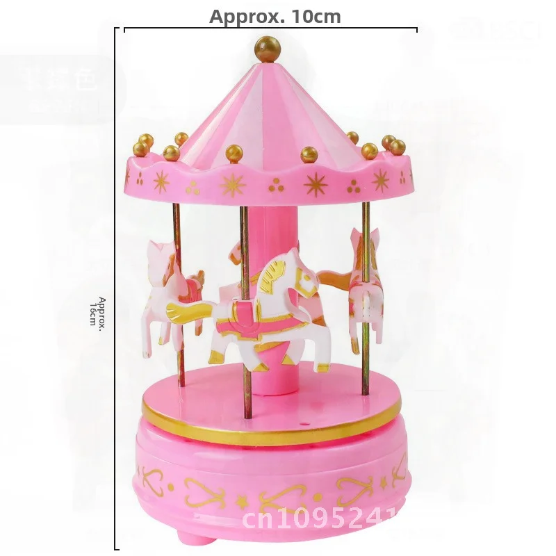

Children's Birthday Gift Music Box with Light Blue/Pink Carousel Cake Decoration DIY Creative Party Dress up