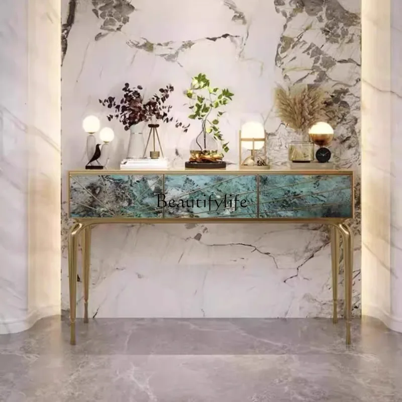 

Designer high-end art entrance table luxury stone decorative cabinet high-end Italian light luxury entrance table modern villa