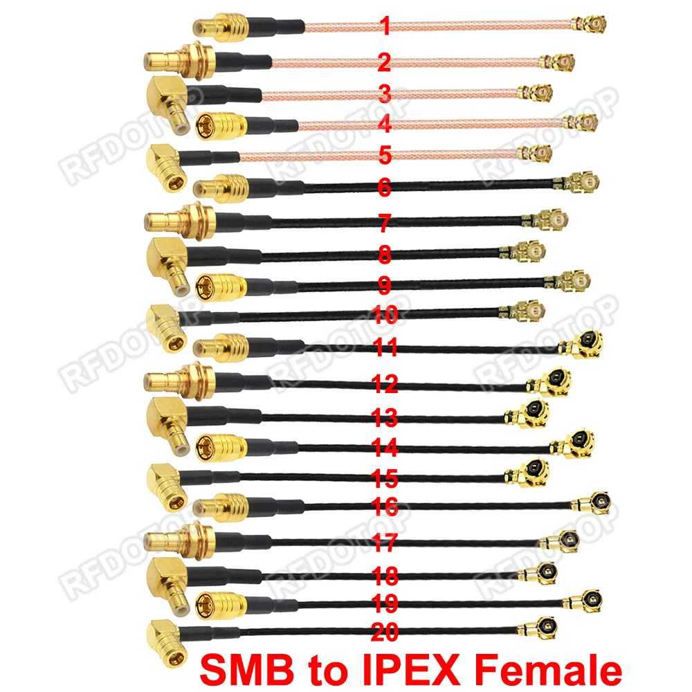 1PCS SMB Connector to u.FL///IPEX Female RF Cable Extension Pigtail Jumper for Router WiFi Antenna 1-K to SMB Connector