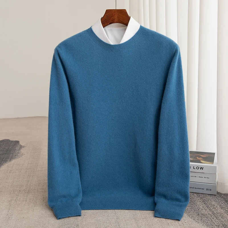 100% Merino Wool Sweater Men's Round Neck Pullover Sweater Autumn And Winter Solid Color Sweater Multifunctional Basic Model WQ