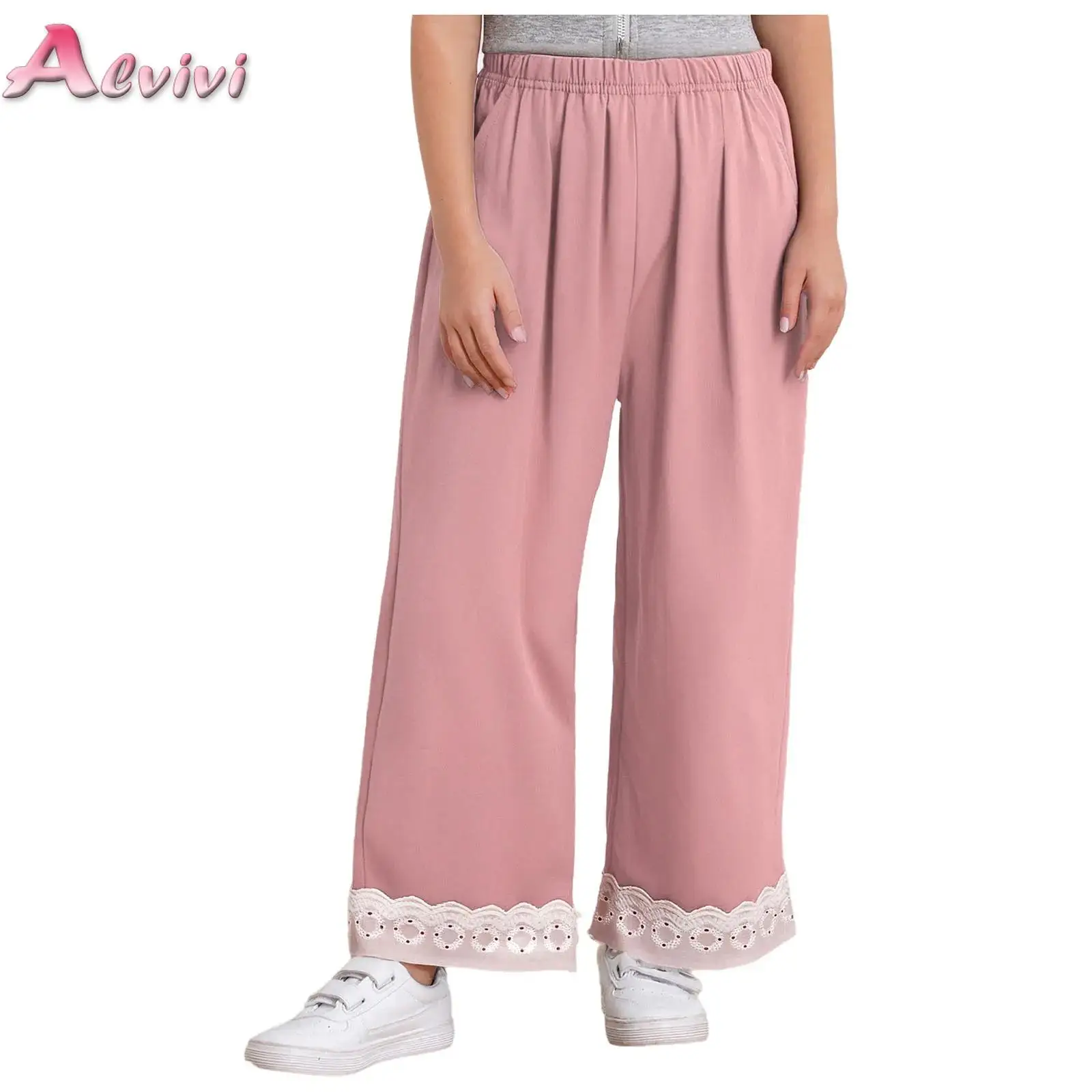 

Baby Girls Lace Trim Wide Leg Pants Korean Style Toddlers Kids Ruffles Loose Trousers Summer Autumn Casual Clothes