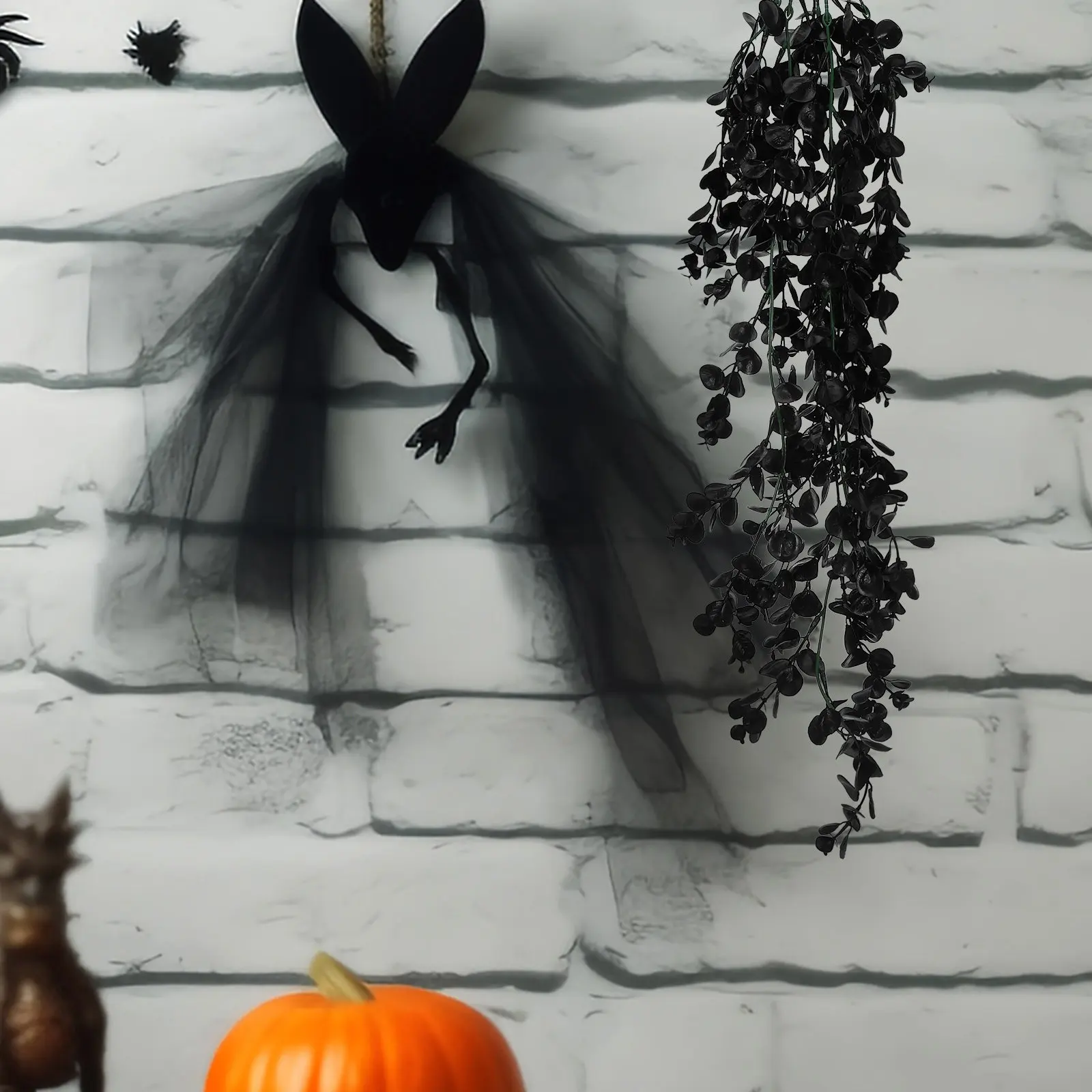 Planta Colgante de Eucalipto Negro Realista, Hoja de Eucalipto Artificial, Decoración de Halloween, Ambiente Espeluznante, Plantas Colgantes Falsas Reutilizables