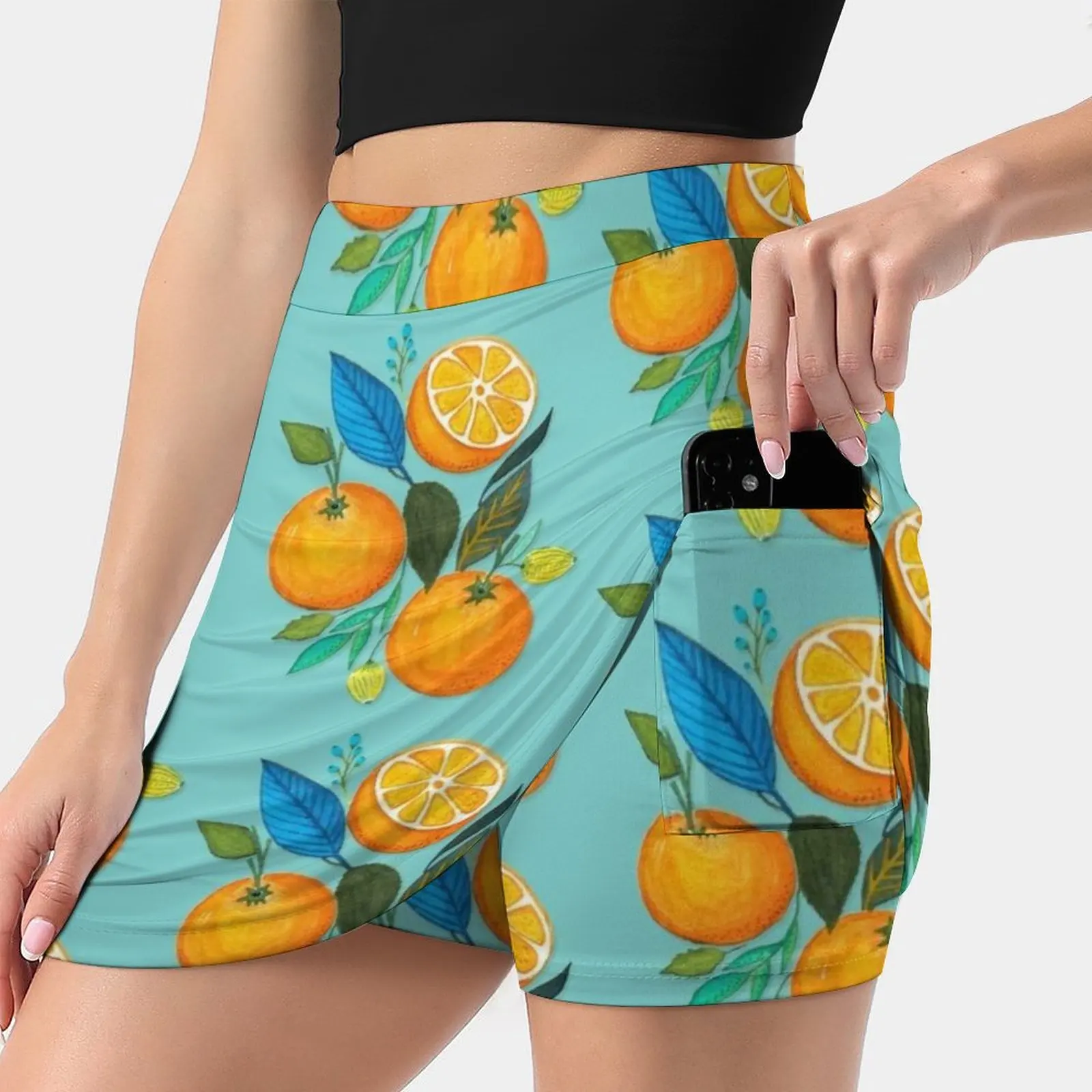 Lady Orange Women's skirt Sport Skort Skirt With Pocket Fashion Korean Style Skirt 4Xl Skirts Vitamin Fruit Citrus Disc Eat