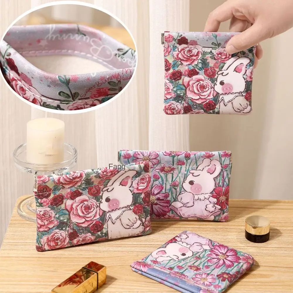 Fashion PU Coin Purses Automatic Closing Waterproof Cosmetic Bag Bunny Print Mini Storage Bags Travel