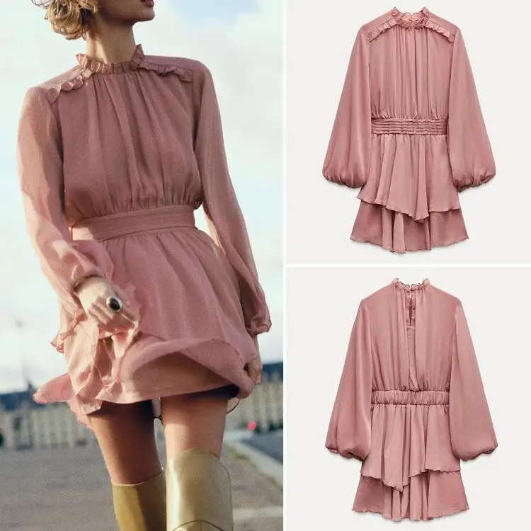 

Модная многослойная декоративная юбка в уличном стиле с длинными рукавами, круглым вырезом, на пуговицах, короткая, осенняя новинка.