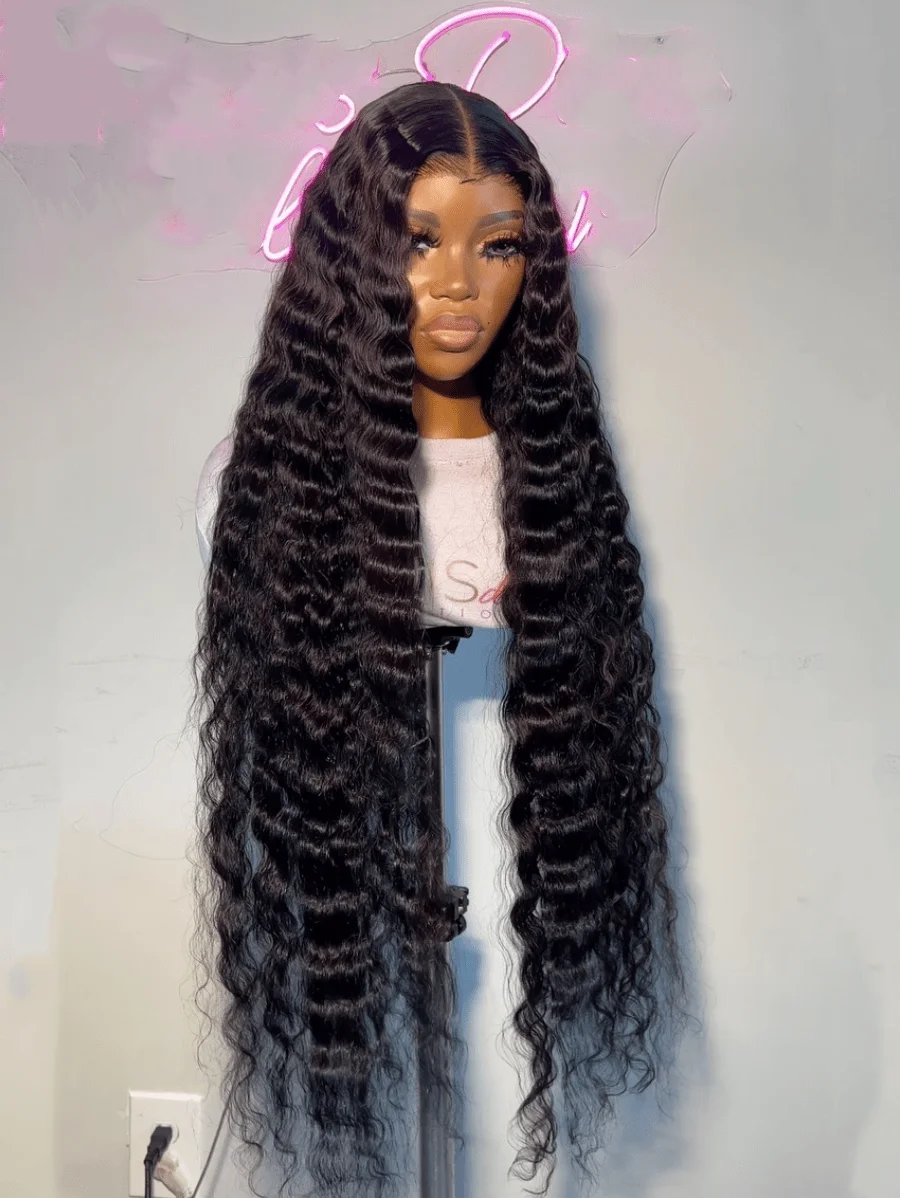 200% 40 بوصة 5x5 موجة عميقة الدانتيل إغلاق الباروكات شعر الإنسان قبل قطعها مع شعر الطفل 13x4 HD الدانتيل الشفاف الباروكات الأمامية مجعد