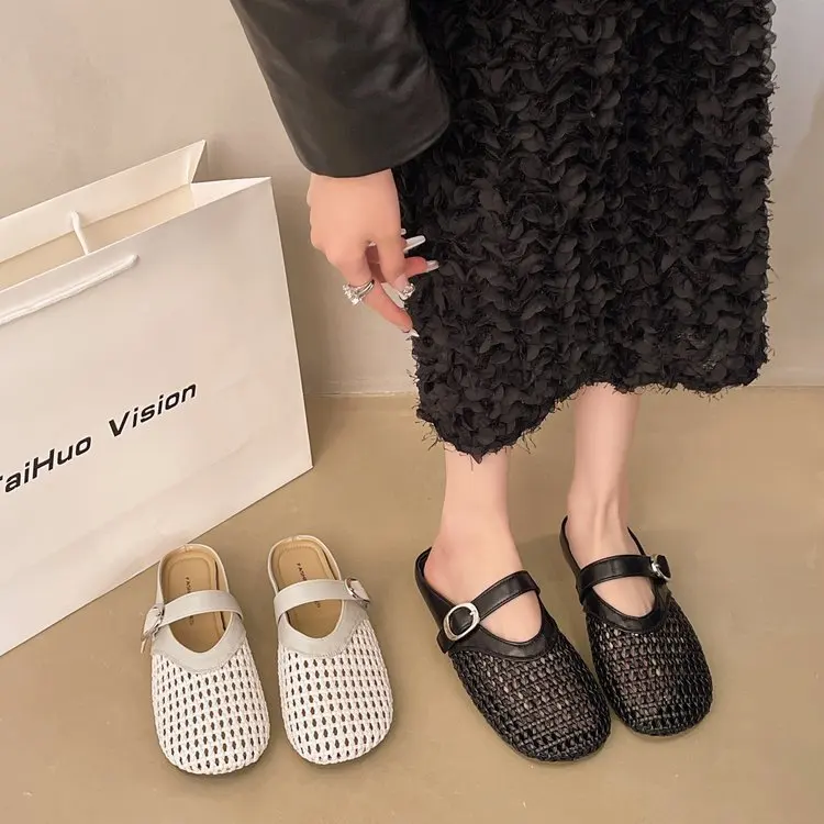 صيف 2025 جديد باوتو نصف النعال شبكة جوفاء تنفس مريحة لينة أسفل المرأة صندل كاجوال #4