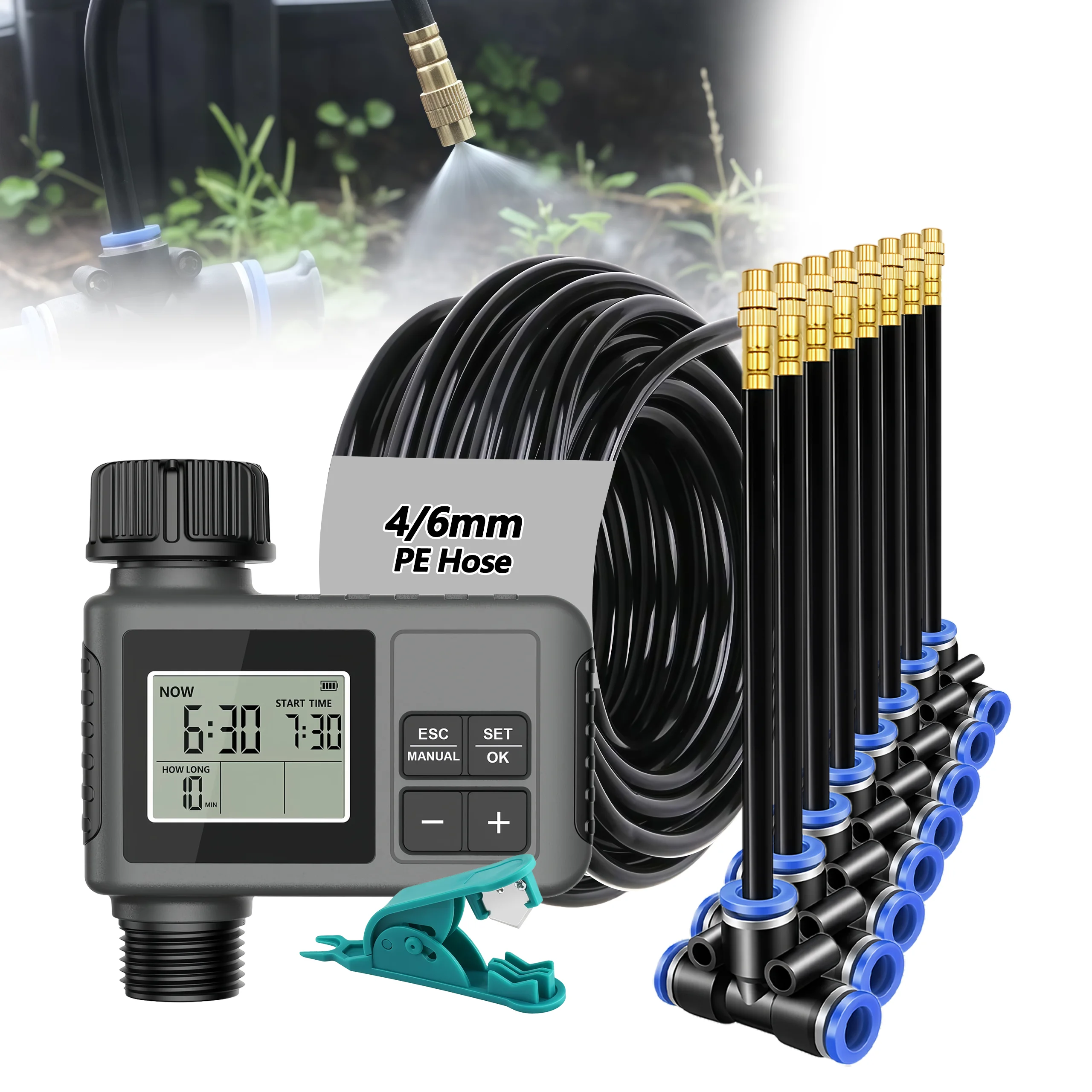 30-5m LCD Quick Connect Atomizing Sprinkler Timer Irrigation Kit Custom Automatic Watering System Flexible Adjustment Nozzle