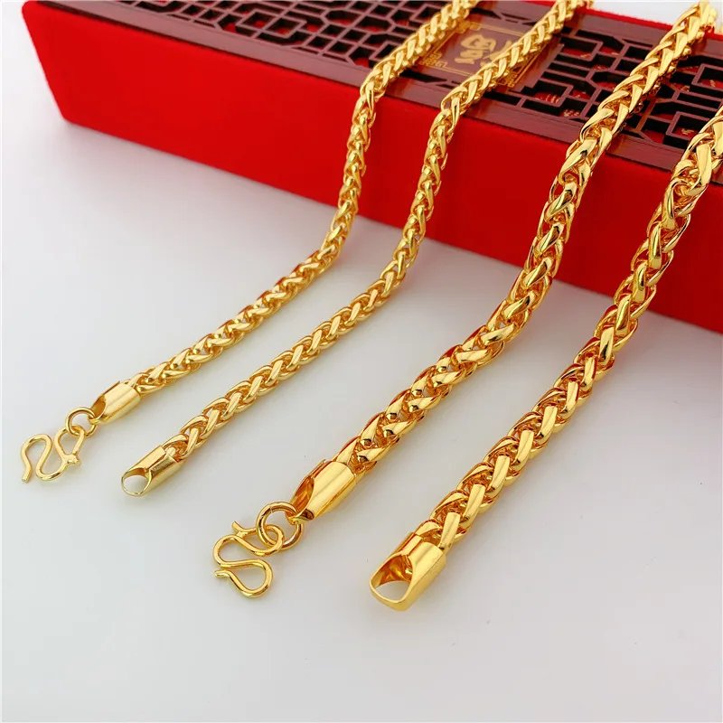 Luxury 24K real gold New mid-neck jewelry Men's au9999 gold fashion jewelry overbearing Thai chain